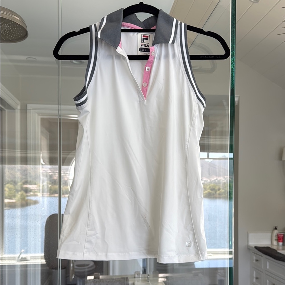 Fila Women's White and Pink Polo Golf Top